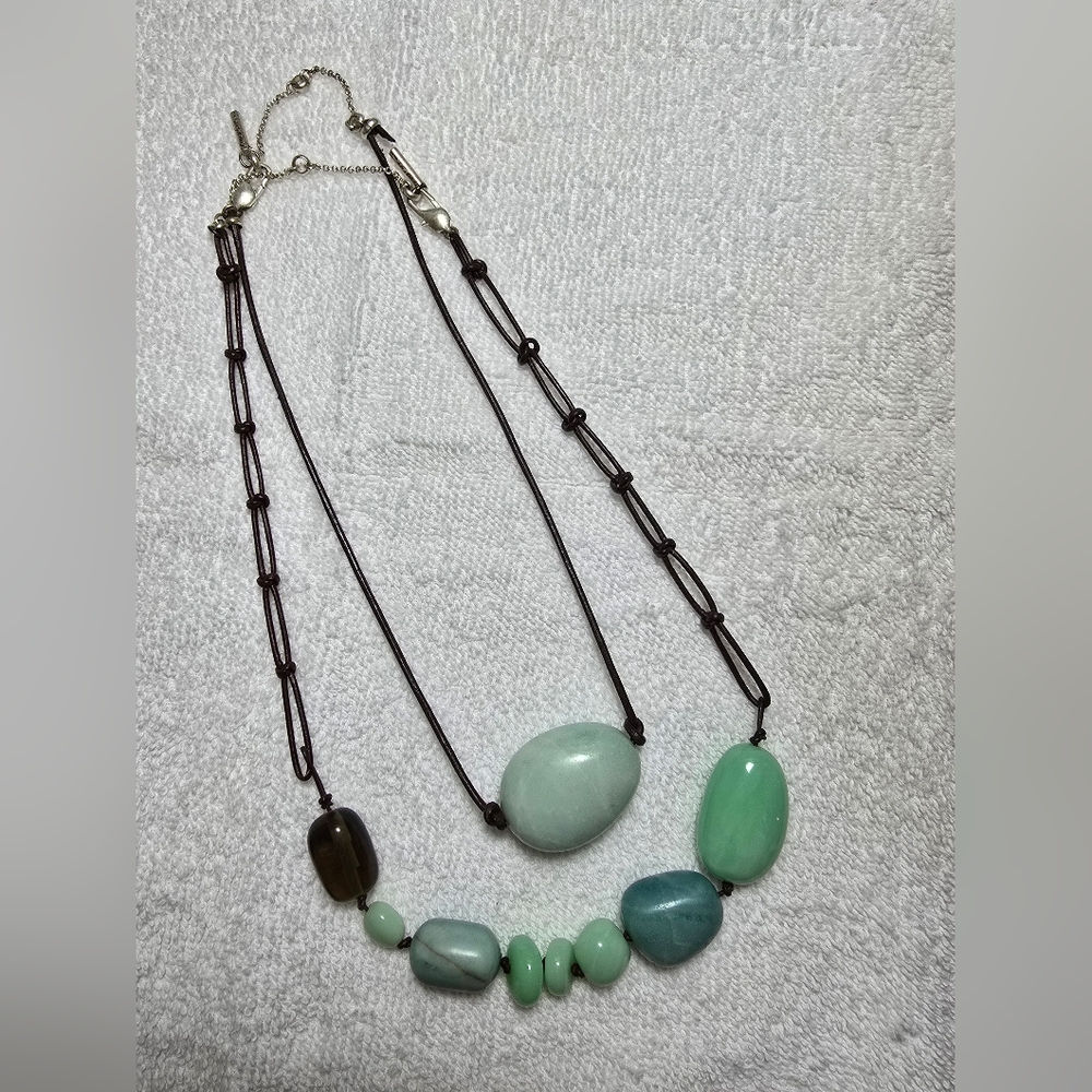 2 Kenneth Cole Jade Green and Brown Chunky Stone Multi Necklaces